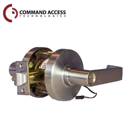 COMMAND ACCESS Grd1 12V Fail Secure Cylindrical Storeroom Clutching Lock L6 Lever Satin Chrome CAT-CL180-EU-L6-12V-626-SC